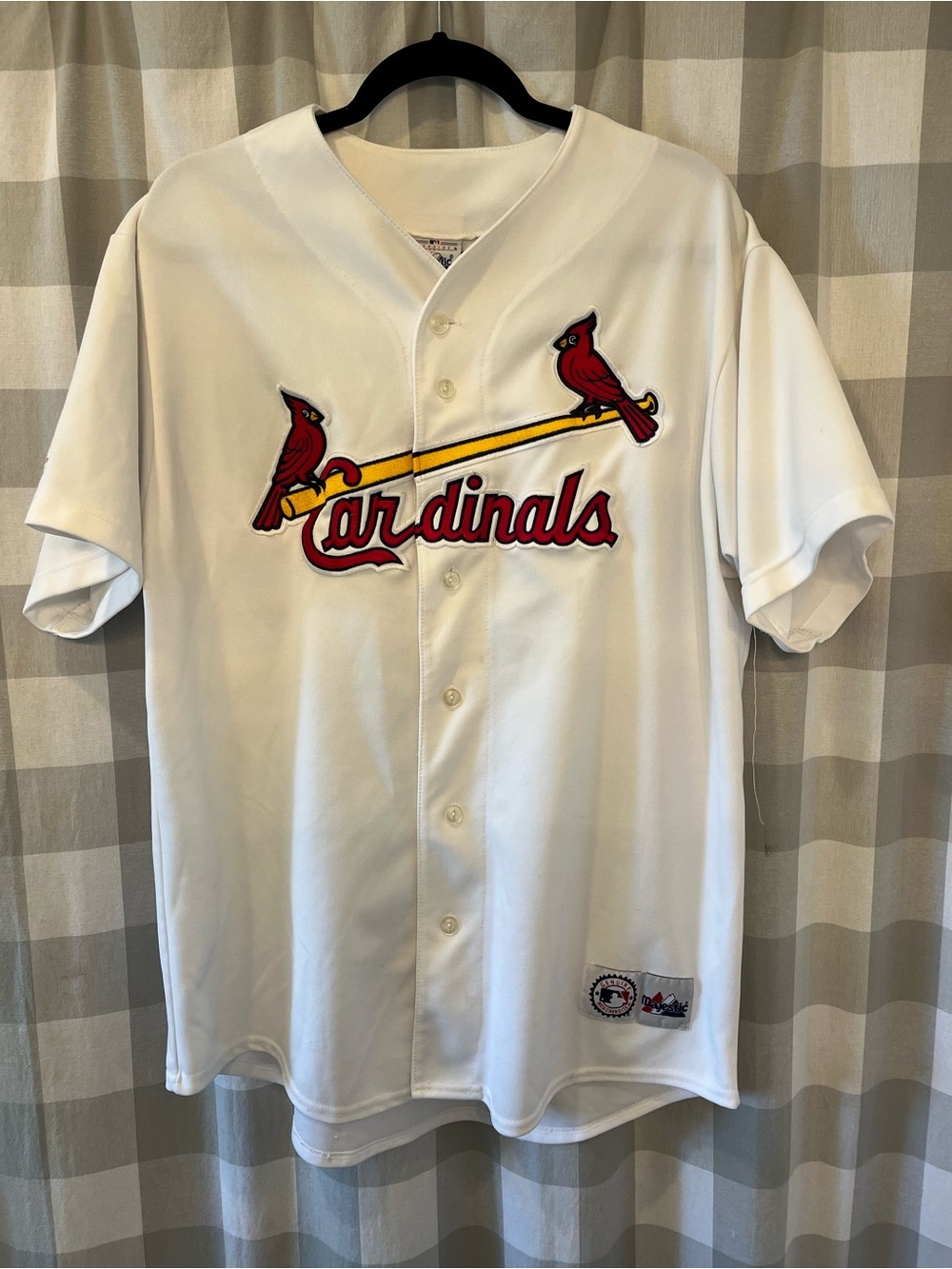 Majestic White St. Louis Cardinals Button-Front Jersey with Red and Yellow Logo